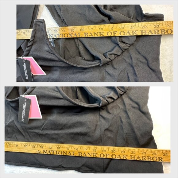 PrettyLittleThing Black Crossover Zip Top Size 24 Statement Bold Top NWT 🖤 - Picture 10 of 11